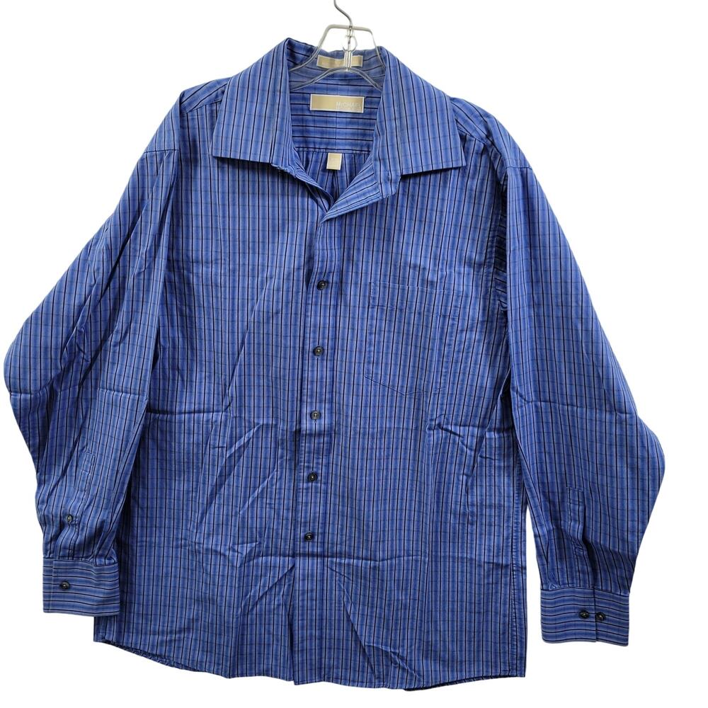 Michael Michael Kors Button Front Blue 100% Cotton Plaid Shirt Size L 12920-0302